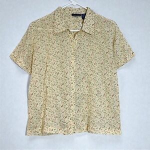 Vintage Uncivilized Pale Yellow Floral Cottagecore Pintuck Cotton Blend Blouse